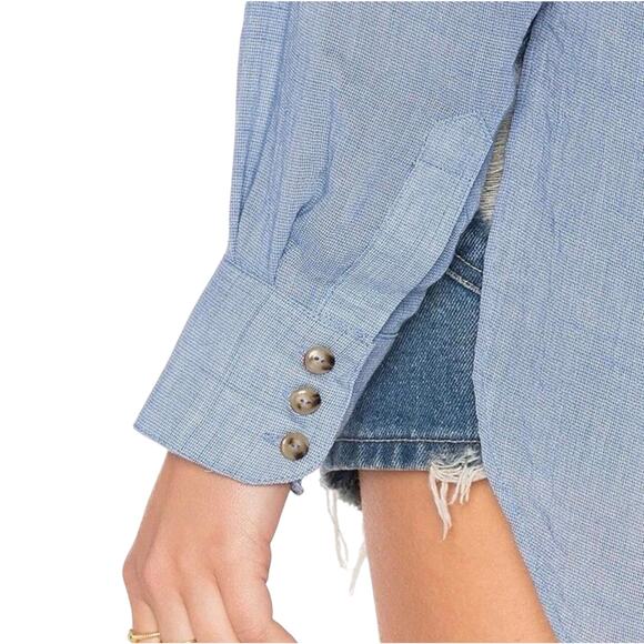 FREE PEOPLE Women’s That’s a Wrap Lightweight Chambray Long Sleeve Top - Picture 3 of 7